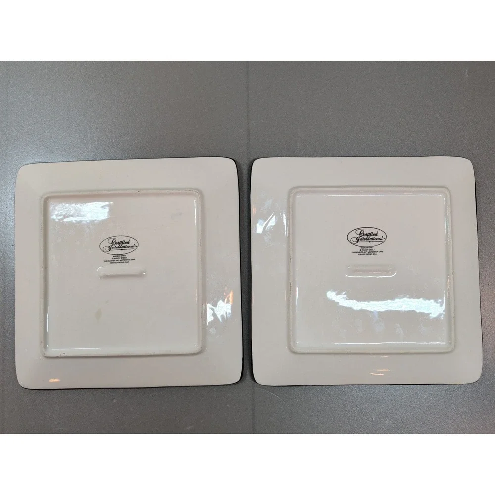 Certified International Nancy Green Square Plates Set of 2 Multi-Color Striped